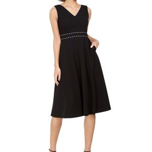 Calvin Klein CK V-Neck Sleeveless A-Line Black Midi Dress Women's Size 2